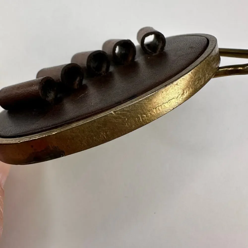 Vintage 1970’s BTS Leather and Brass .22 Caliber Cartridge Slide Belt Buckle